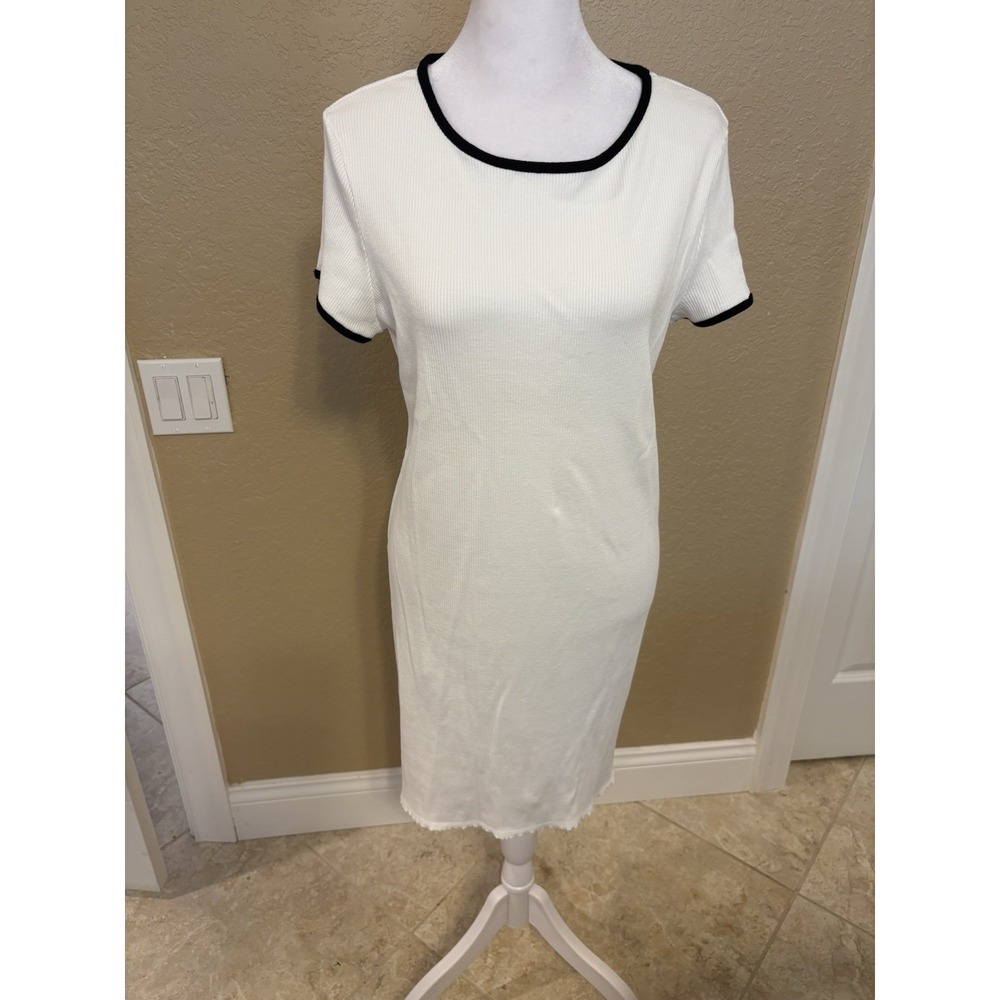 Bebe‎ Ribbed Knit Ringer Dress, XL, Pristine White